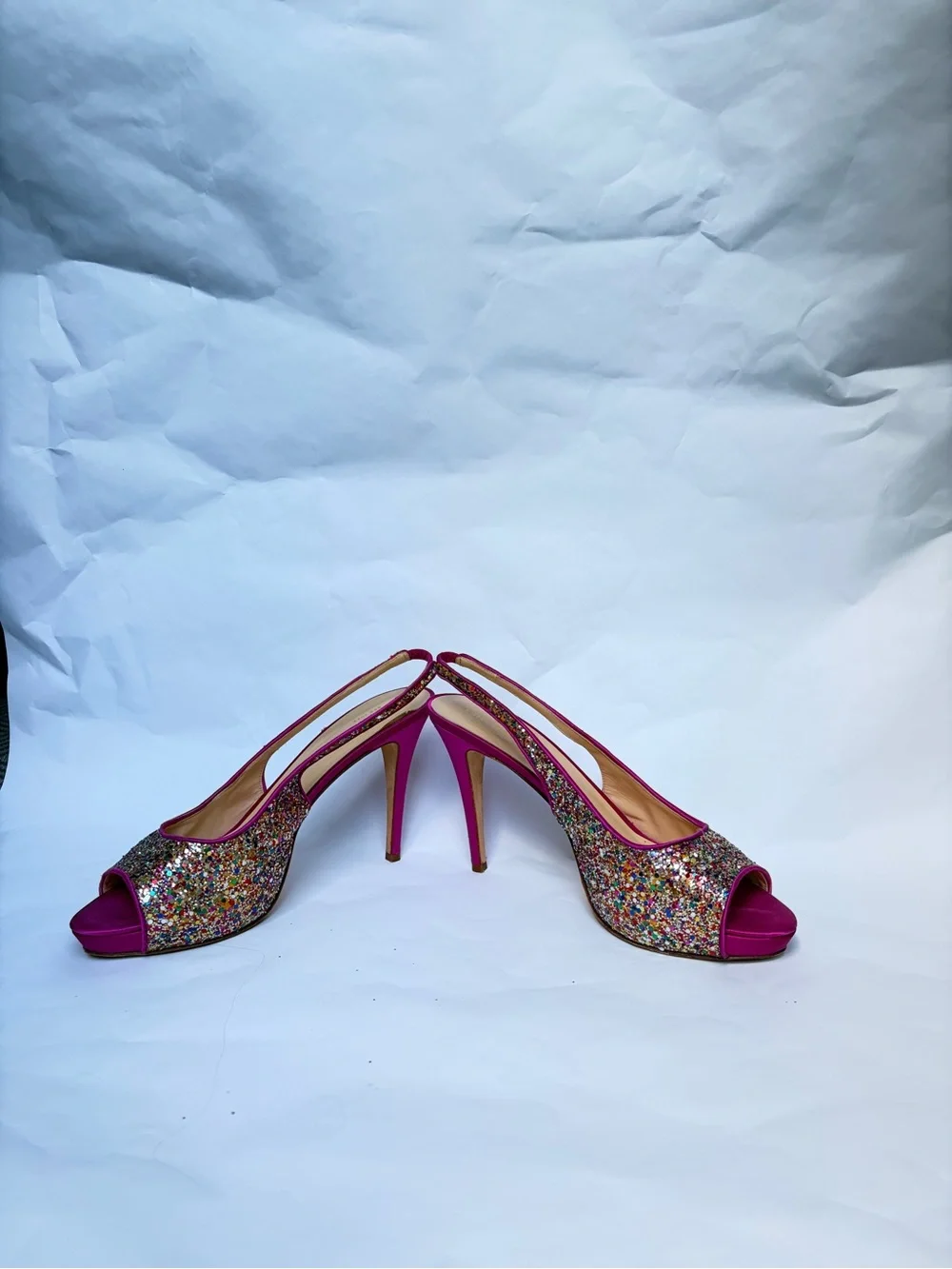 Kate Spade Glitzy Multicolor Glitter Peep-toe Heels - Sz 10
